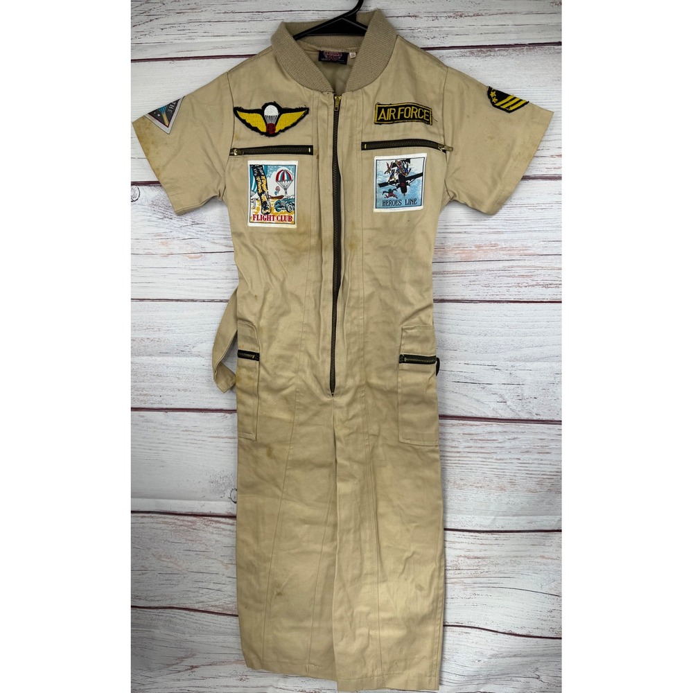 Vintage Certified Kid Khaki Flight Suit Coveralls Air Force Patches Kids Size 5